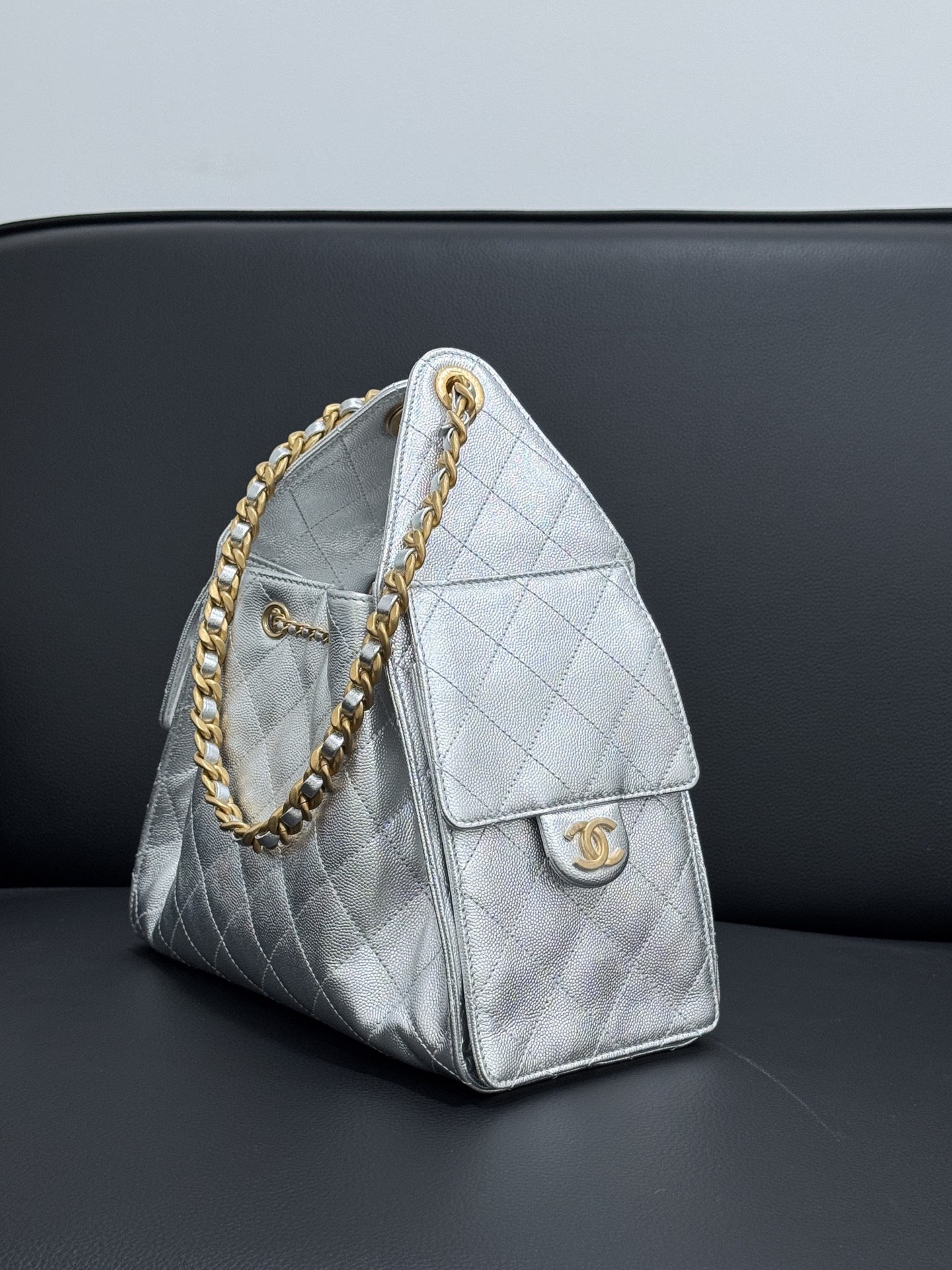 Bagsaaa Ch**el 25 Small Handbag AS5293 silver - 30cm