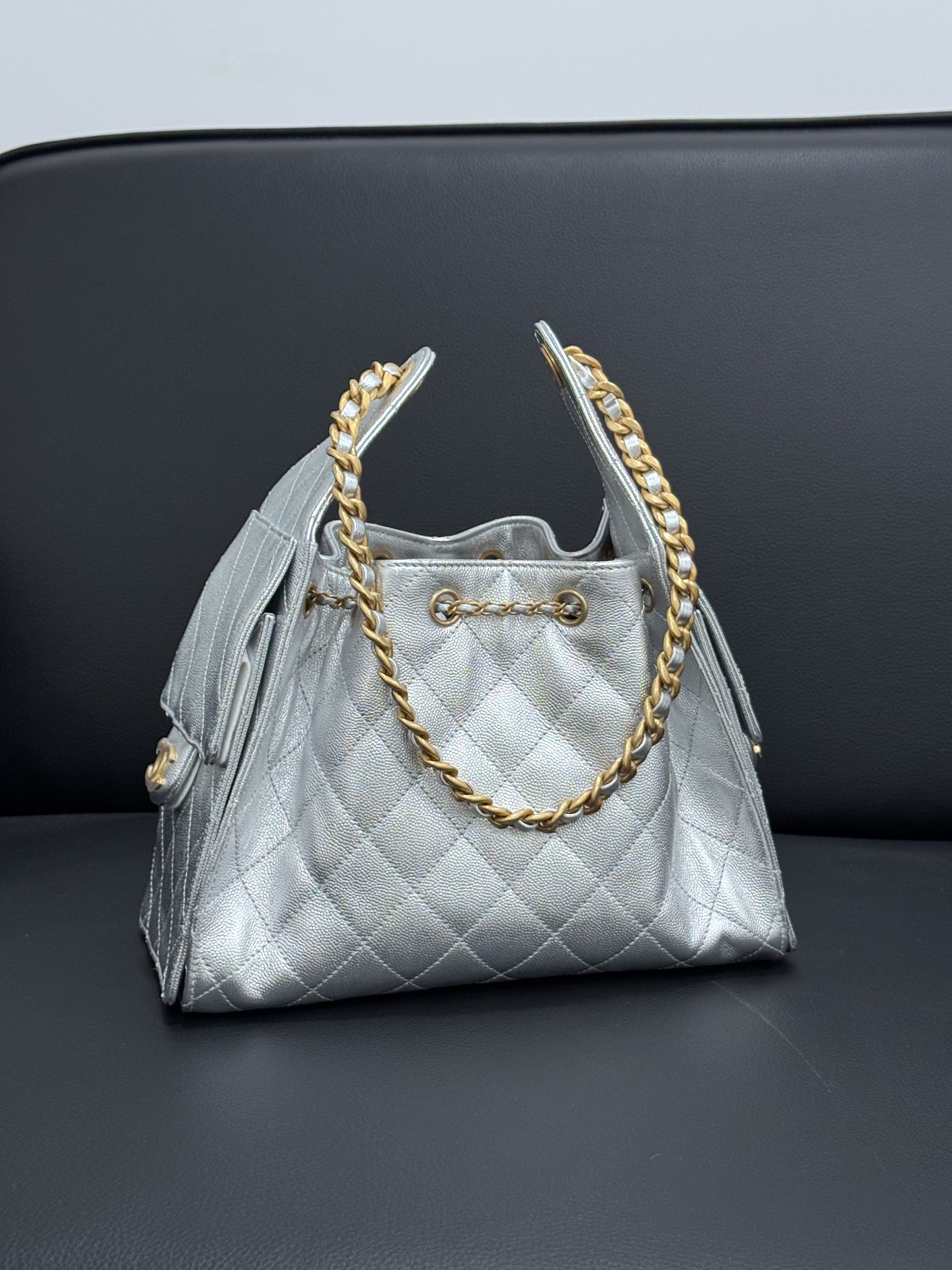 Bagsaaa Ch**el 25 Small Handbag AS5293 silver - 30cm