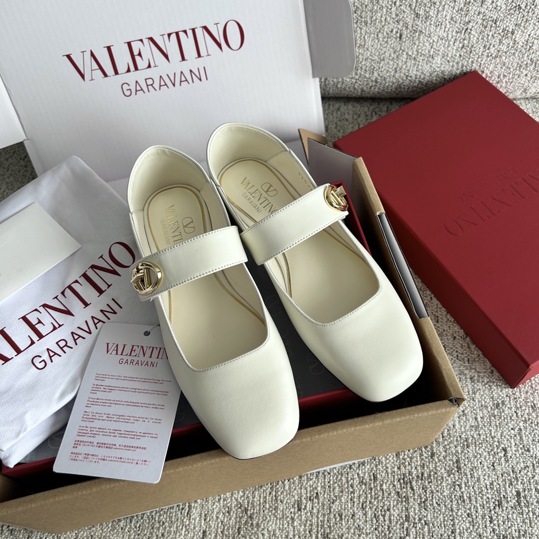 Bagsaaa Va1e*ntin0 Garavani Vlogo Locker leather ballet flats white