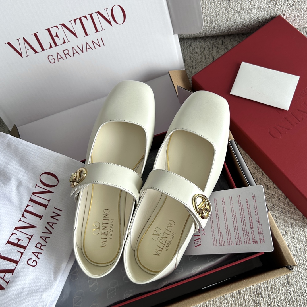 Bagsaaa Va1e*ntin0 Garavani Vlogo Locker leather ballet flats white