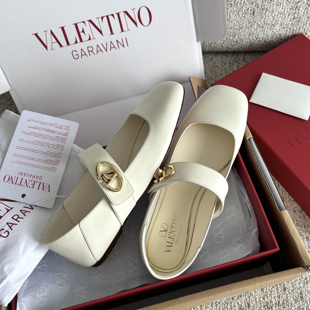 Bagsaaa Va1e*ntin0 Garavani Vlogo Locker leather ballet flats white