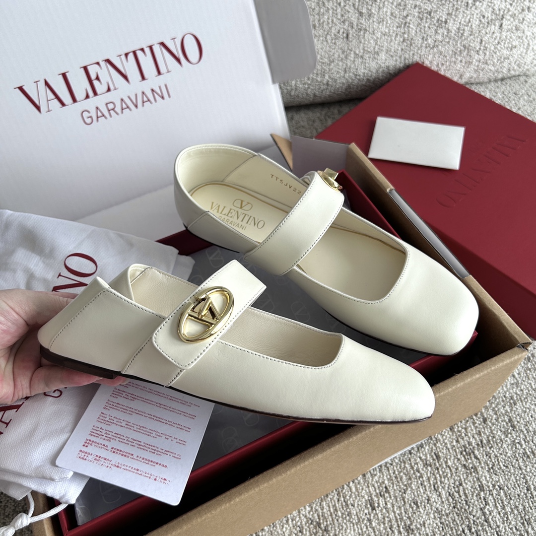 Bagsaaa Va1e*ntin0 Garavani Vlogo Locker leather ballet flats white