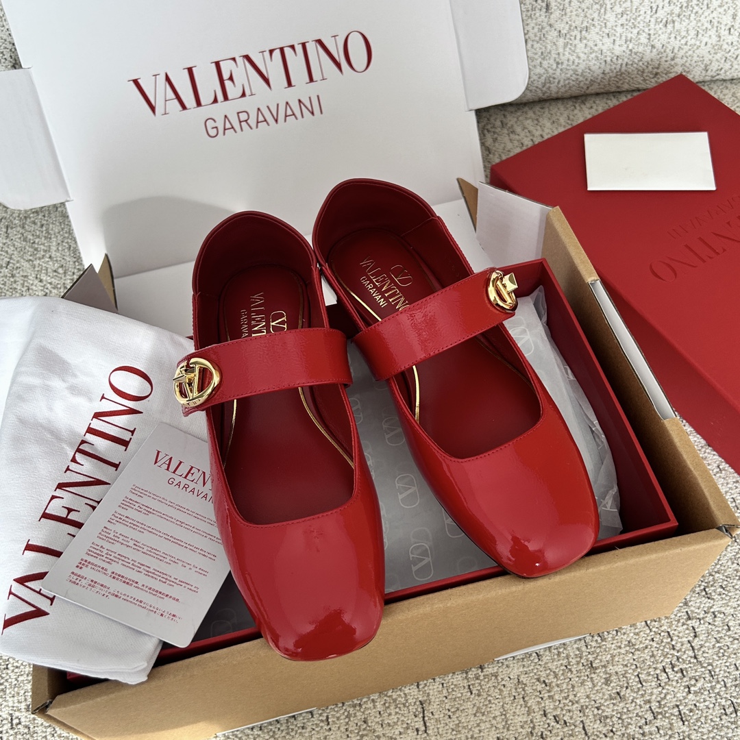 Bagsaaa Va1e*ntin0 Garavani Vlogo Locker leather ballet flats red
