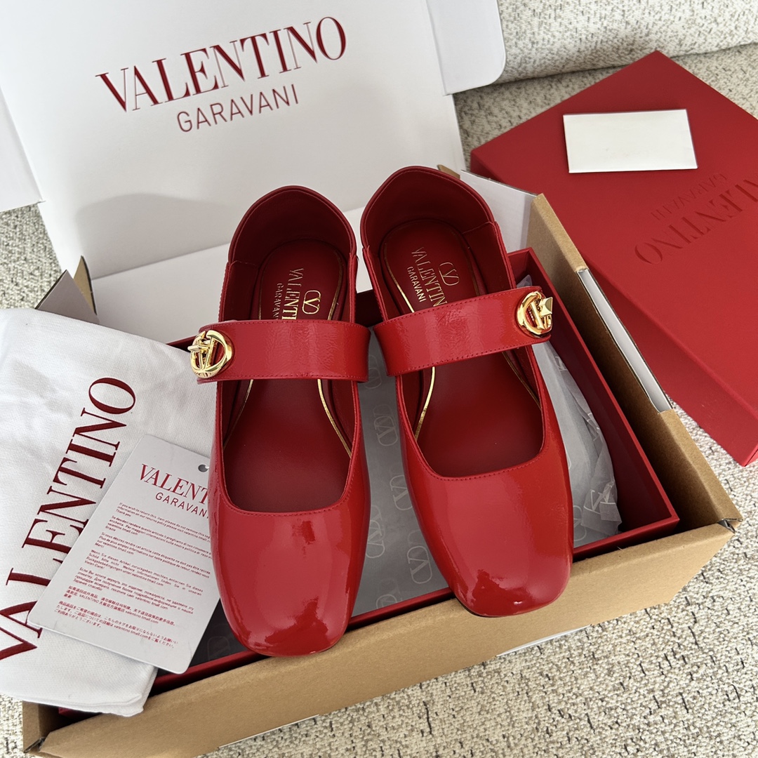 Bagsaaa Va1e*ntin0 Garavani Vlogo Locker leather ballet flats red