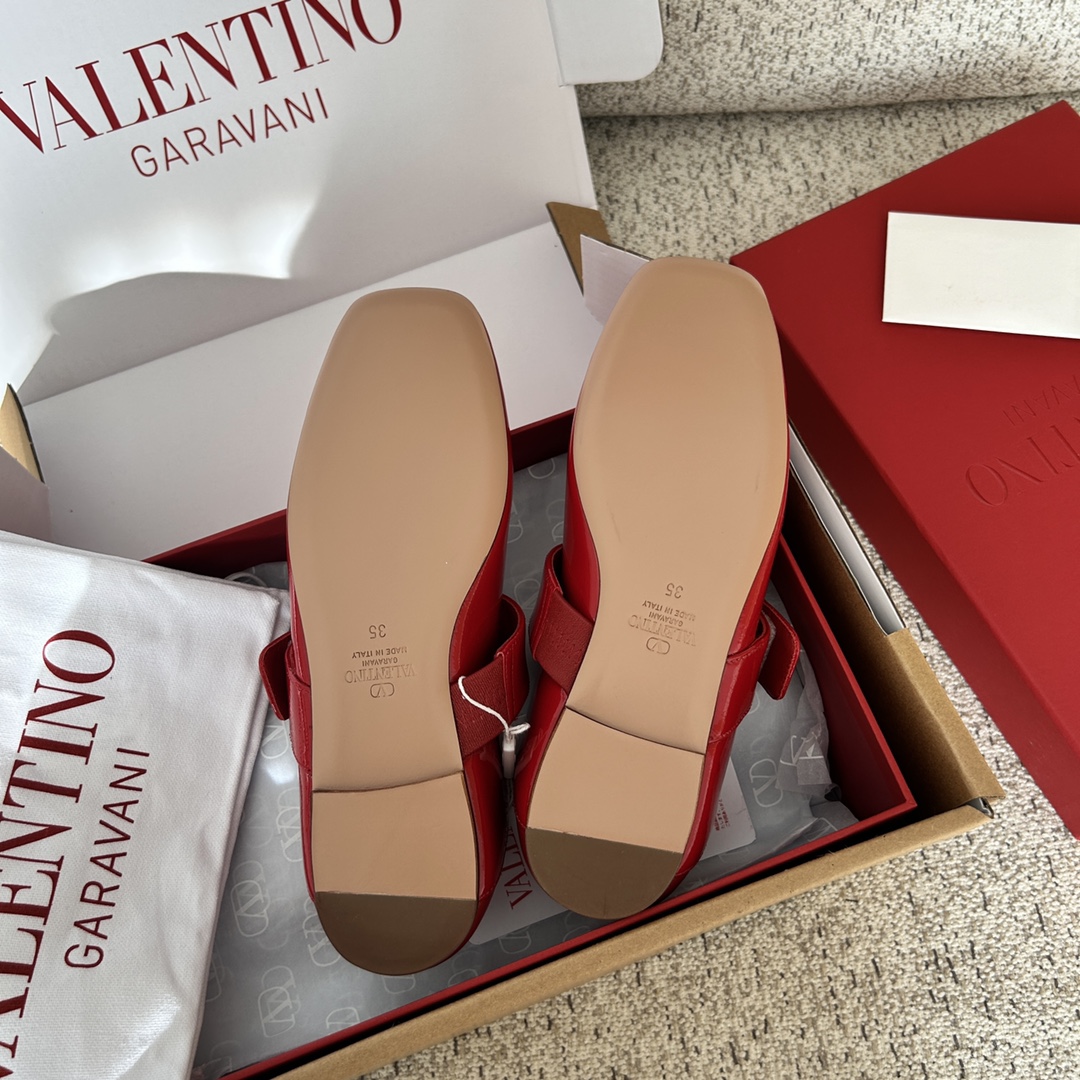 Bagsaaa Va1e*ntin0 Garavani Vlogo Locker leather ballet flats red