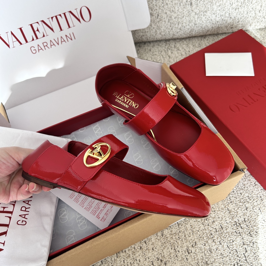 Bagsaaa Va1e*ntin0 Garavani Vlogo Locker leather ballet flats red