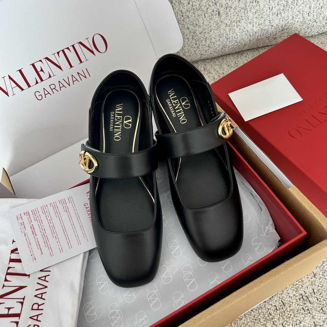 Bagsaaa Va1e*ntin0 Garavani Vlogo Locker leather ballet flats black