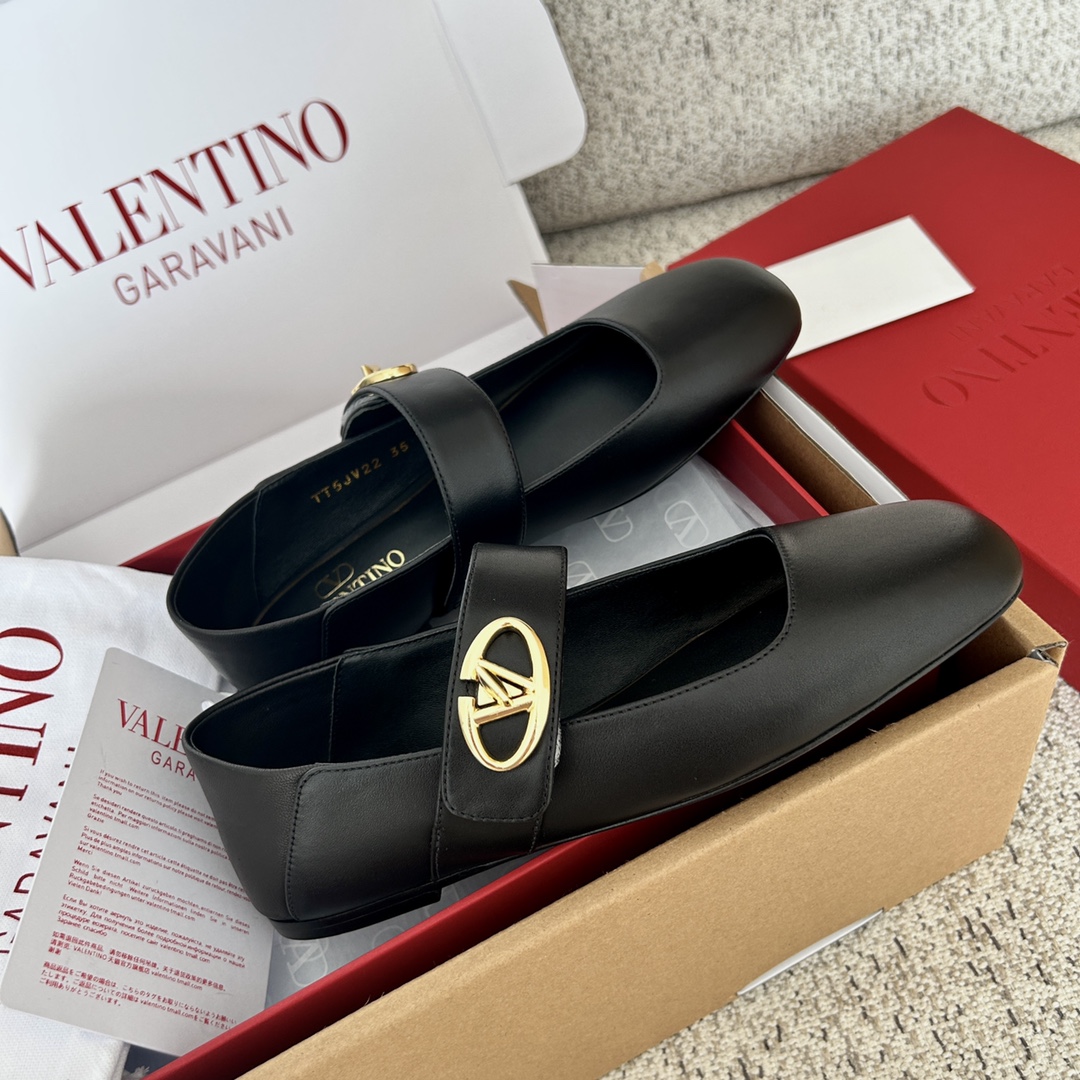 Bagsaaa Va1e*ntin0 Garavani Vlogo Locker leather ballet flats black