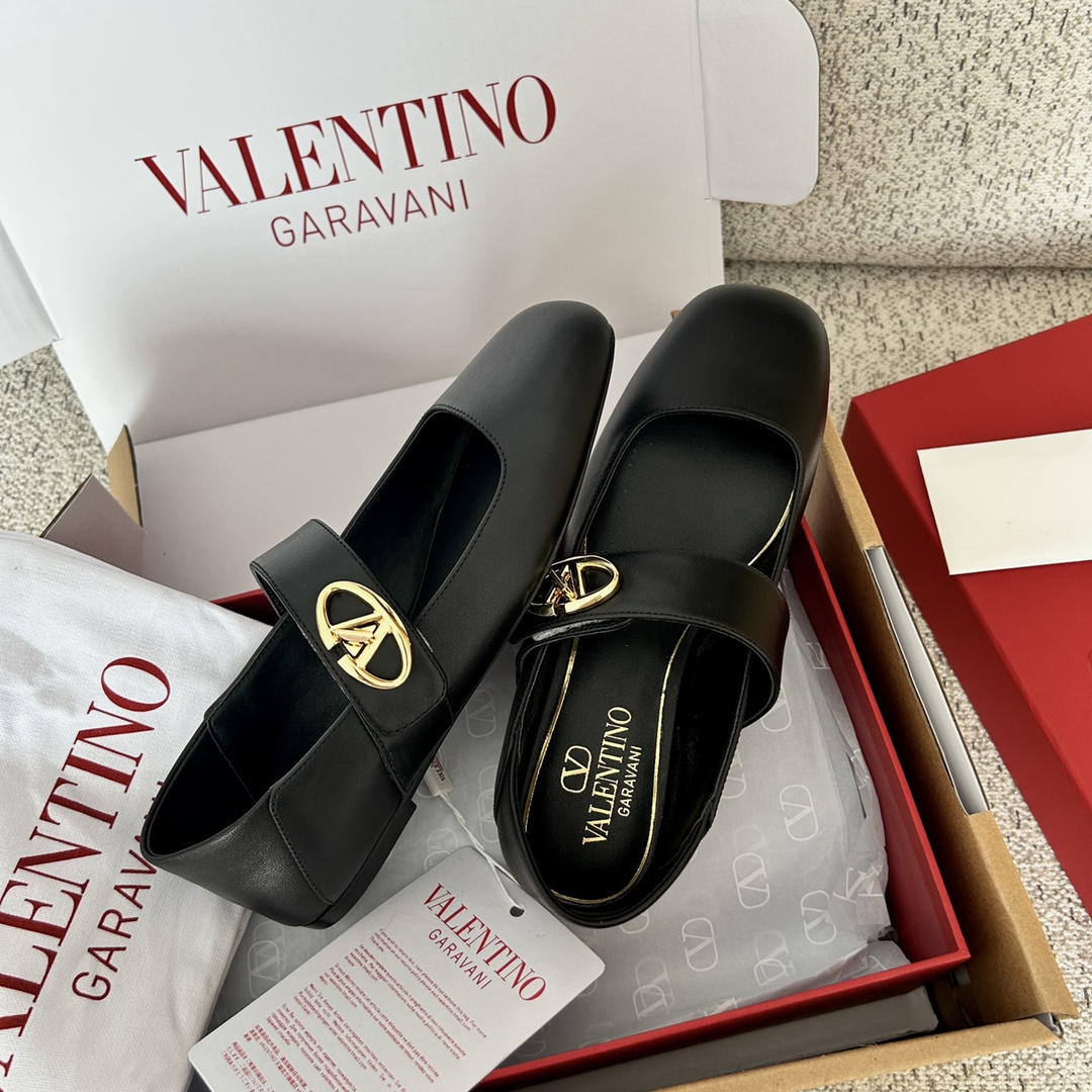 Bagsaaa Va1e*ntin0 Garavani Vlogo Locker leather ballet flats black
