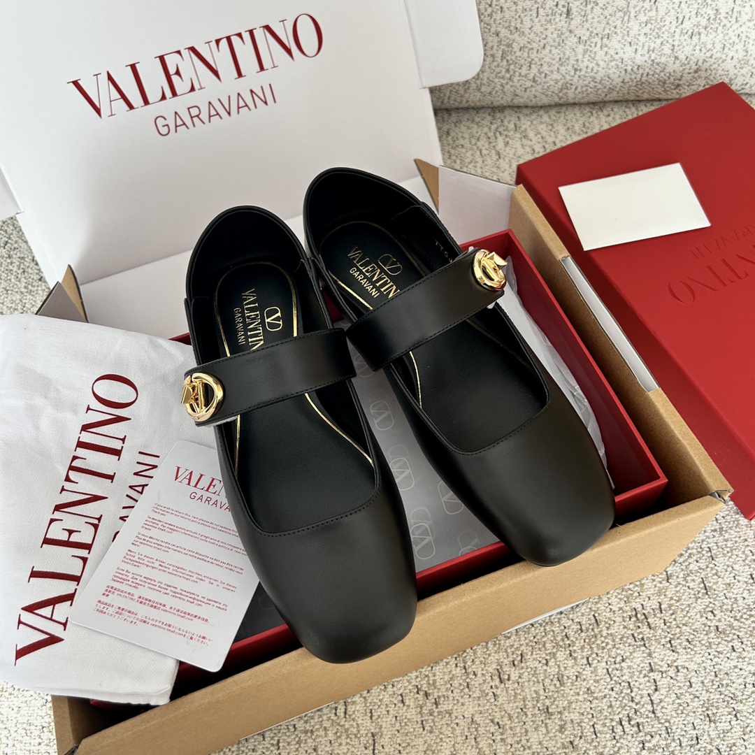 Bagsaaa Va1e*ntin0 Garavani Vlogo Locker leather ballet flats black