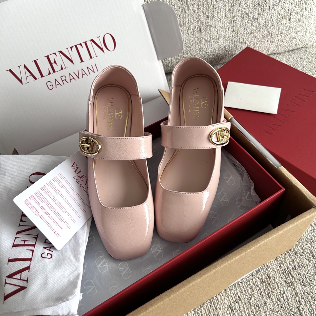 Bagsaaa Va1e*ntin0 Garavani Vlogo Locker leather ballet flats pink
