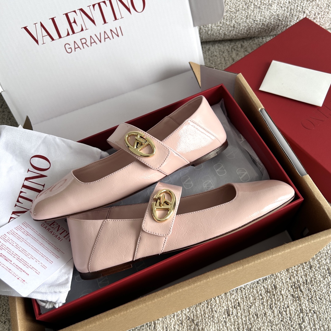 Bagsaaa Va1e*ntin0 Garavani Vlogo Locker leather ballet flats pink