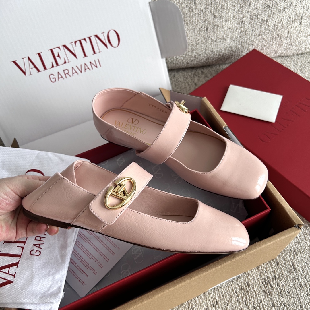 Bagsaaa Va1e*ntin0 Garavani Vlogo Locker leather ballet flats pink