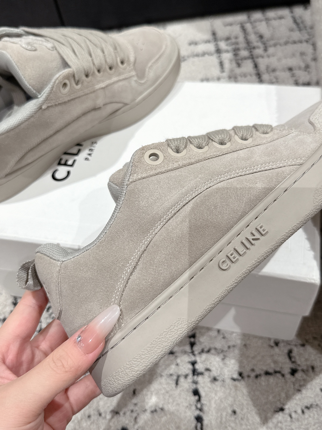 Bagsaaa Ce1i*e Huntington Low Lace-Up Sneaker In Suede Calfskin And Mesh