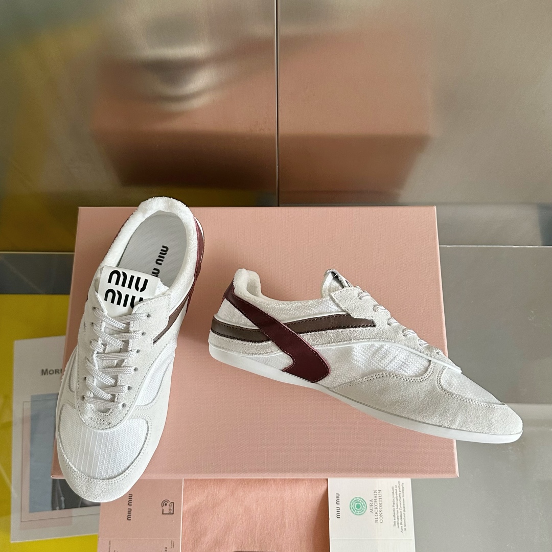 Bagsaaa Miu Miu Gymnasium technical fabric and suede sneakers White/Burgundy