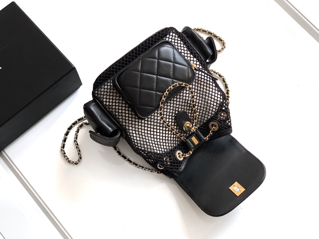Bagsaaa Ch**el Backpack Black Mesh AS5484 - 25cm