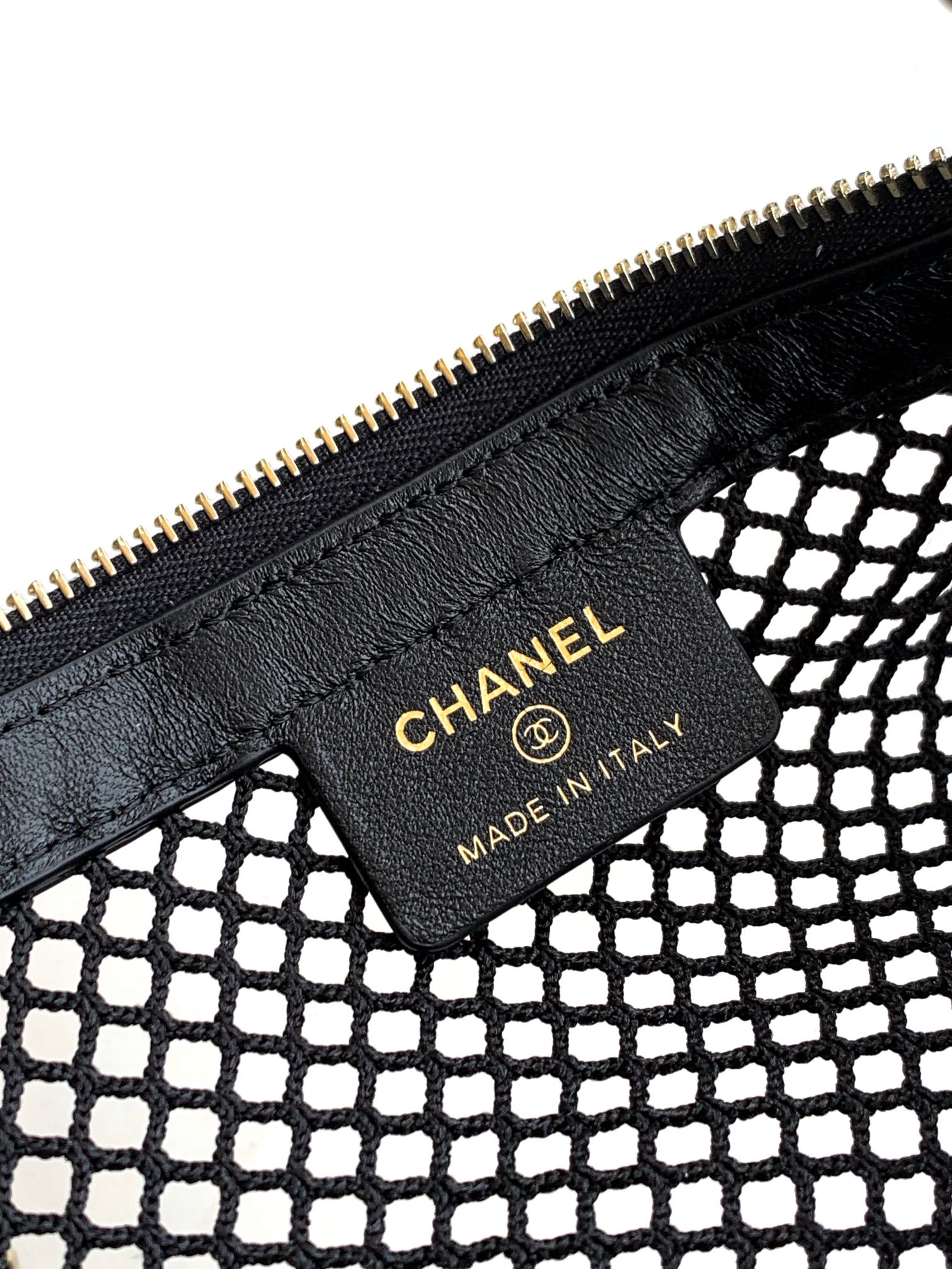 Bagsaaa Ch**el Clutch With Chain AP4573 Black Mesh - 22cm