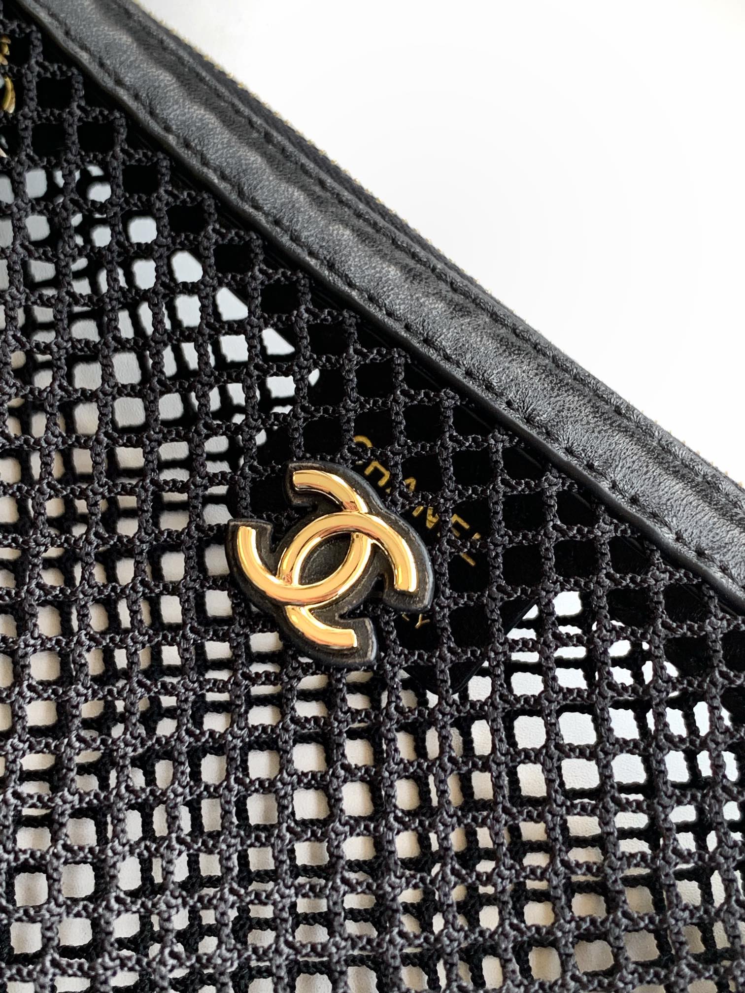 Bagsaaa Ch**el Clutch With Chain AP4573 Black Mesh - 22cm