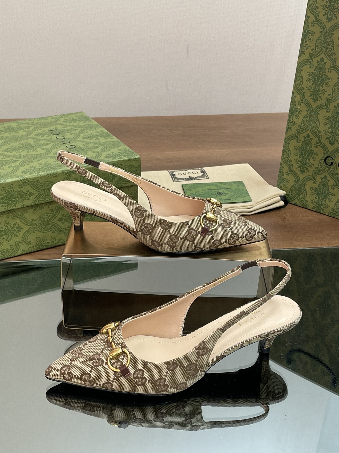 Bagsaaa Gvc*1 Women's Horsebit slingback pump 782627 beige & brown - 4.5cm