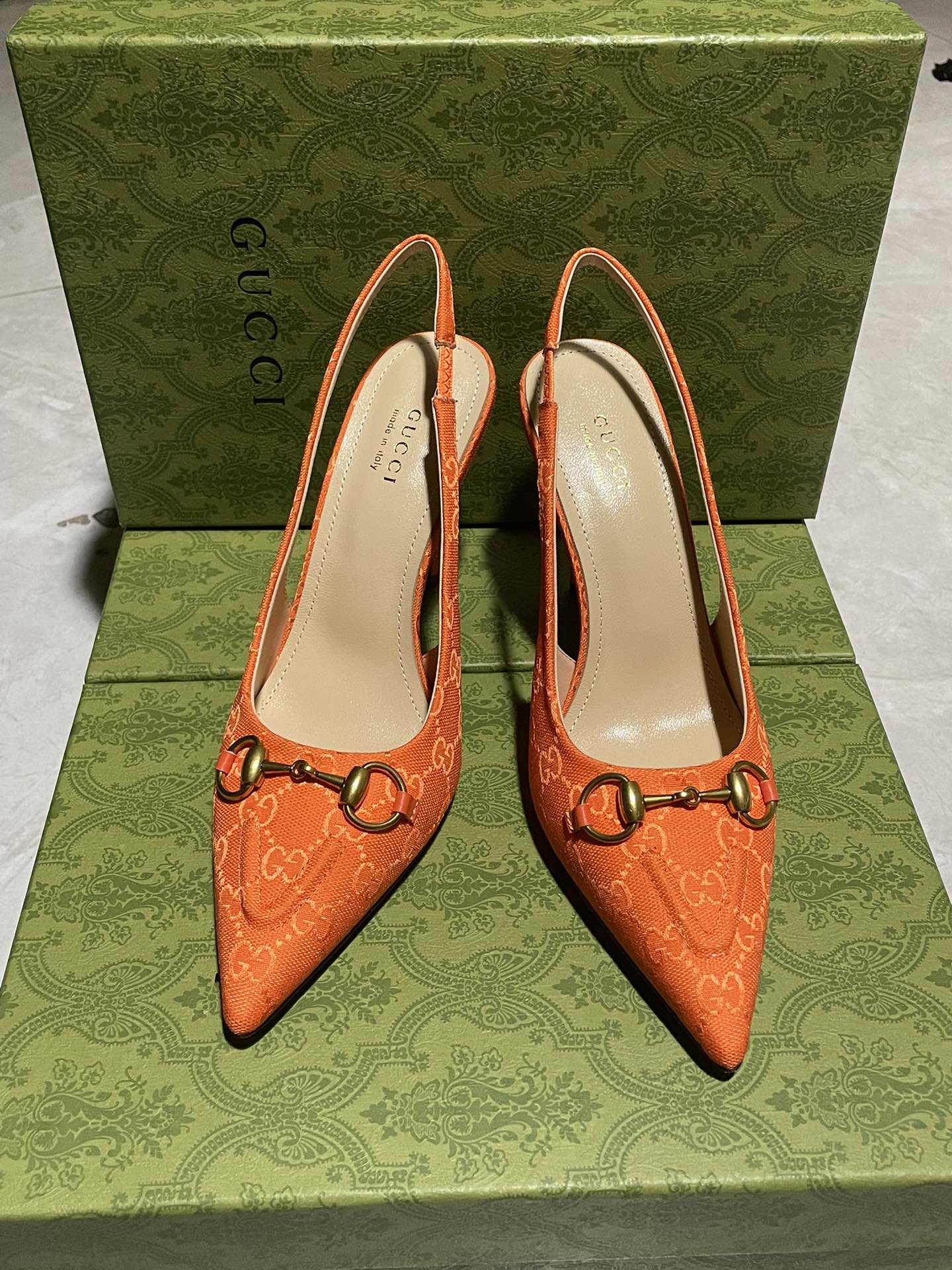 Bagsaaa Gvc*1 Horsebit GG canvas slingback pumps orange - 10.5cm