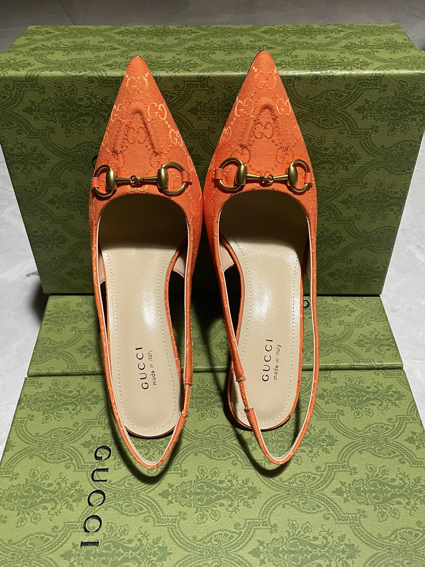 Bagsaaa Gvc*1 Horsebit GG canvas slingback pumps orange - 10.5cm