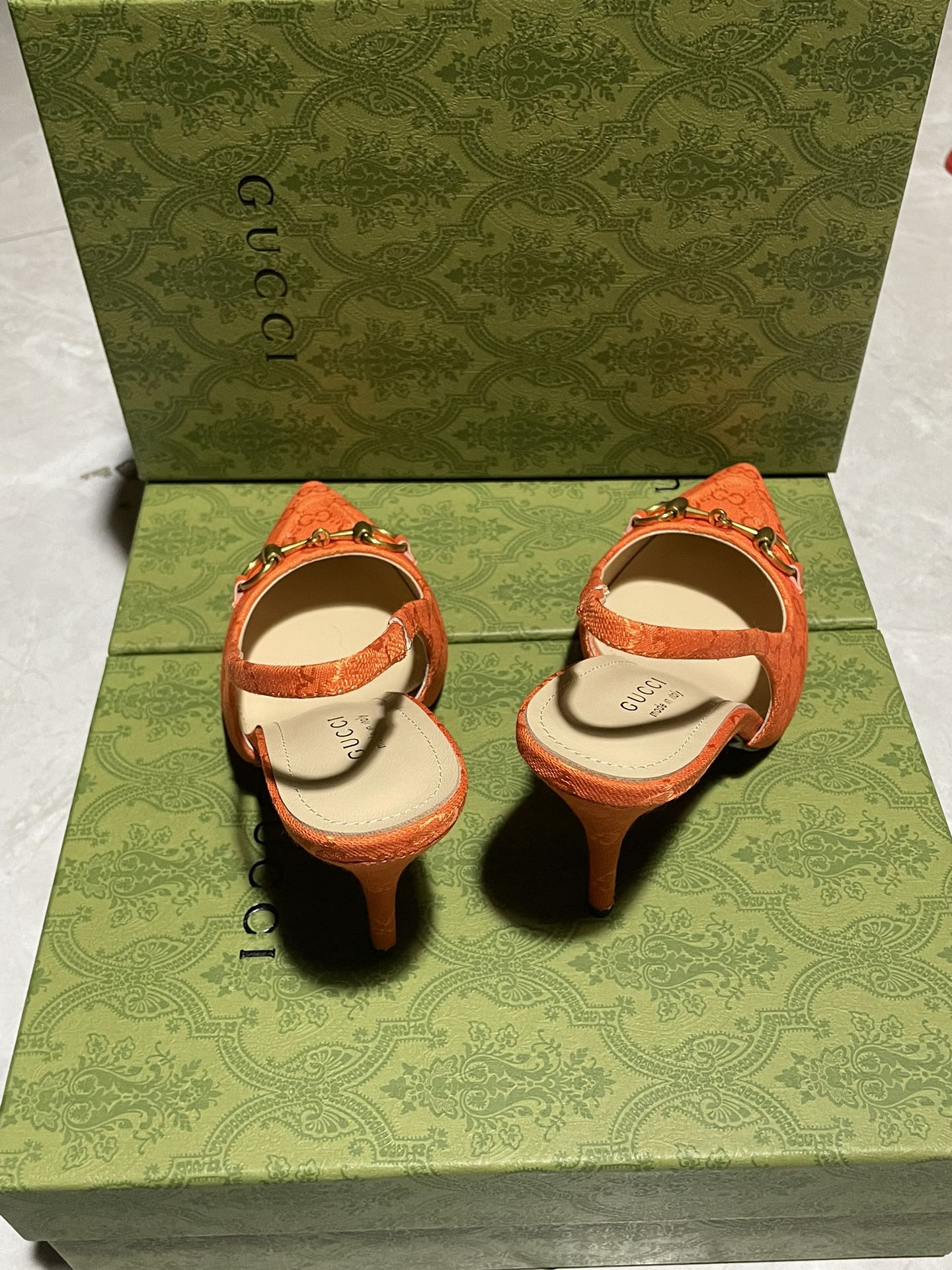 Bagsaaa Gvc*1 Horsebit GG canvas slingback pumps orange - 10.5cm