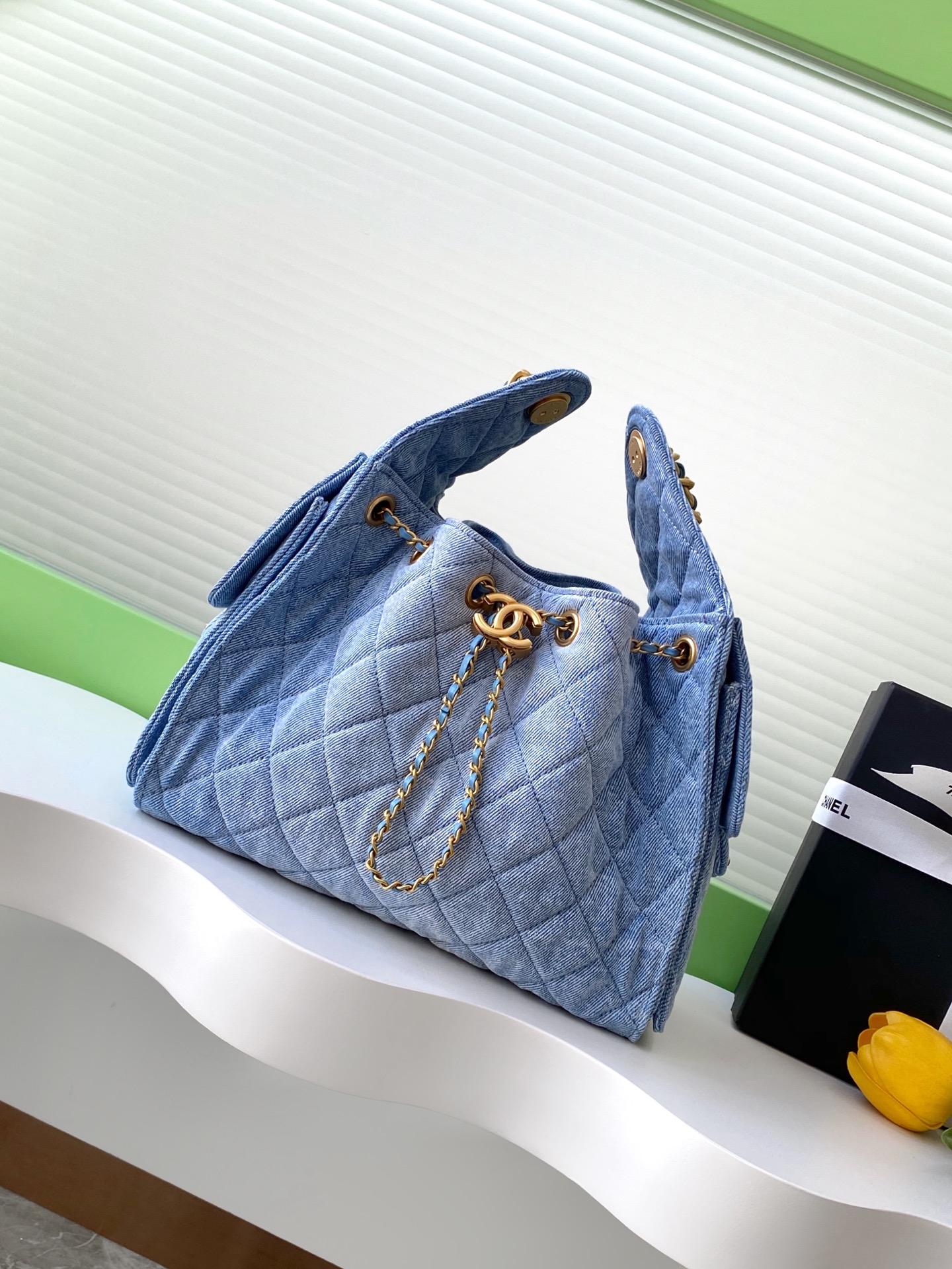 Bagsaaa Ch**el 25 Small Handbag AS5293 blue denim - 30cm