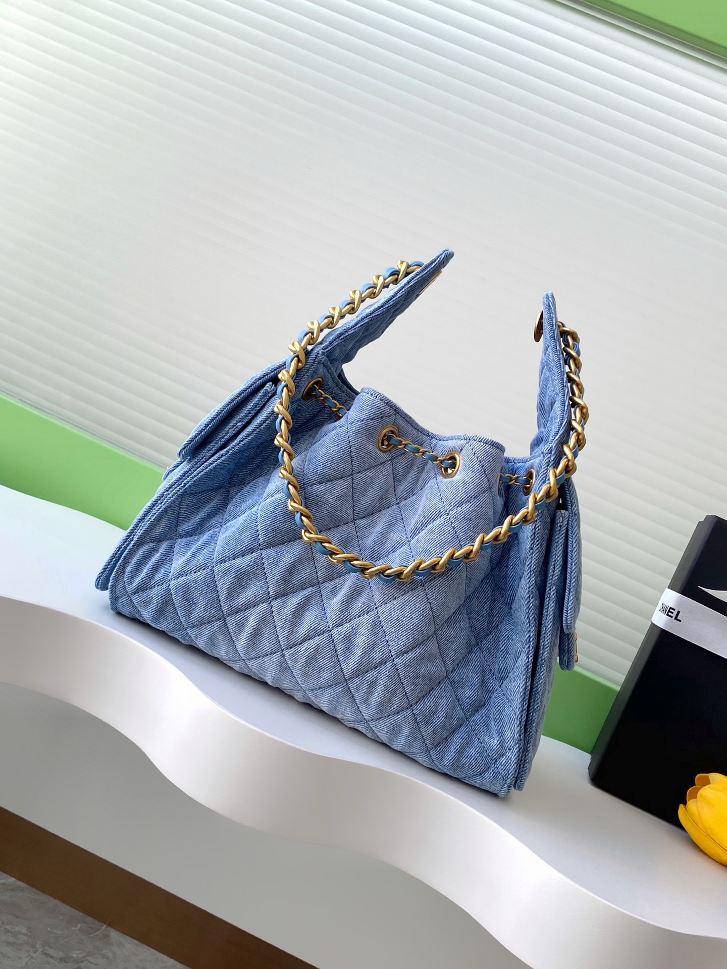 Bagsaaa Ch**el 25 Small Handbag AS5293 blue denim - 30cm