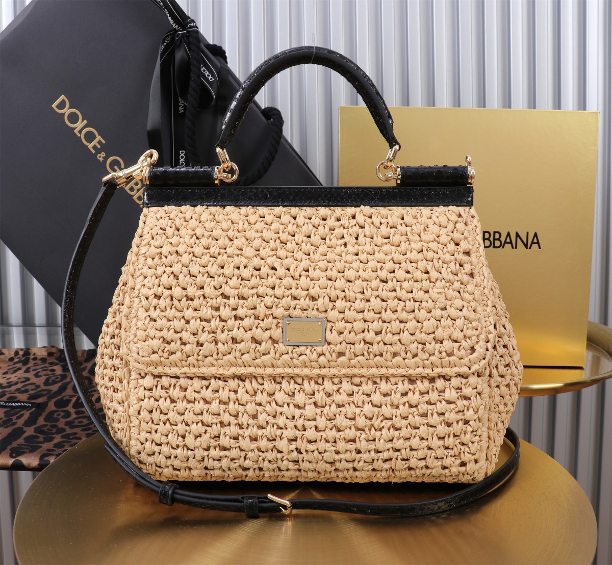 Bagsaaa D&G Large Sicily handbag raffia crochet - 21x25x12cm