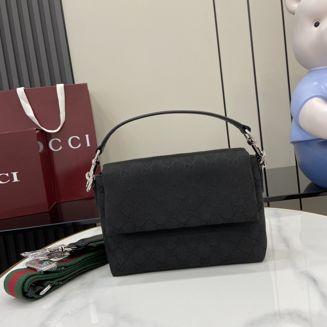 Bagsaaa Small GG crossbody bag with Web 821617 black canvas - 19cm