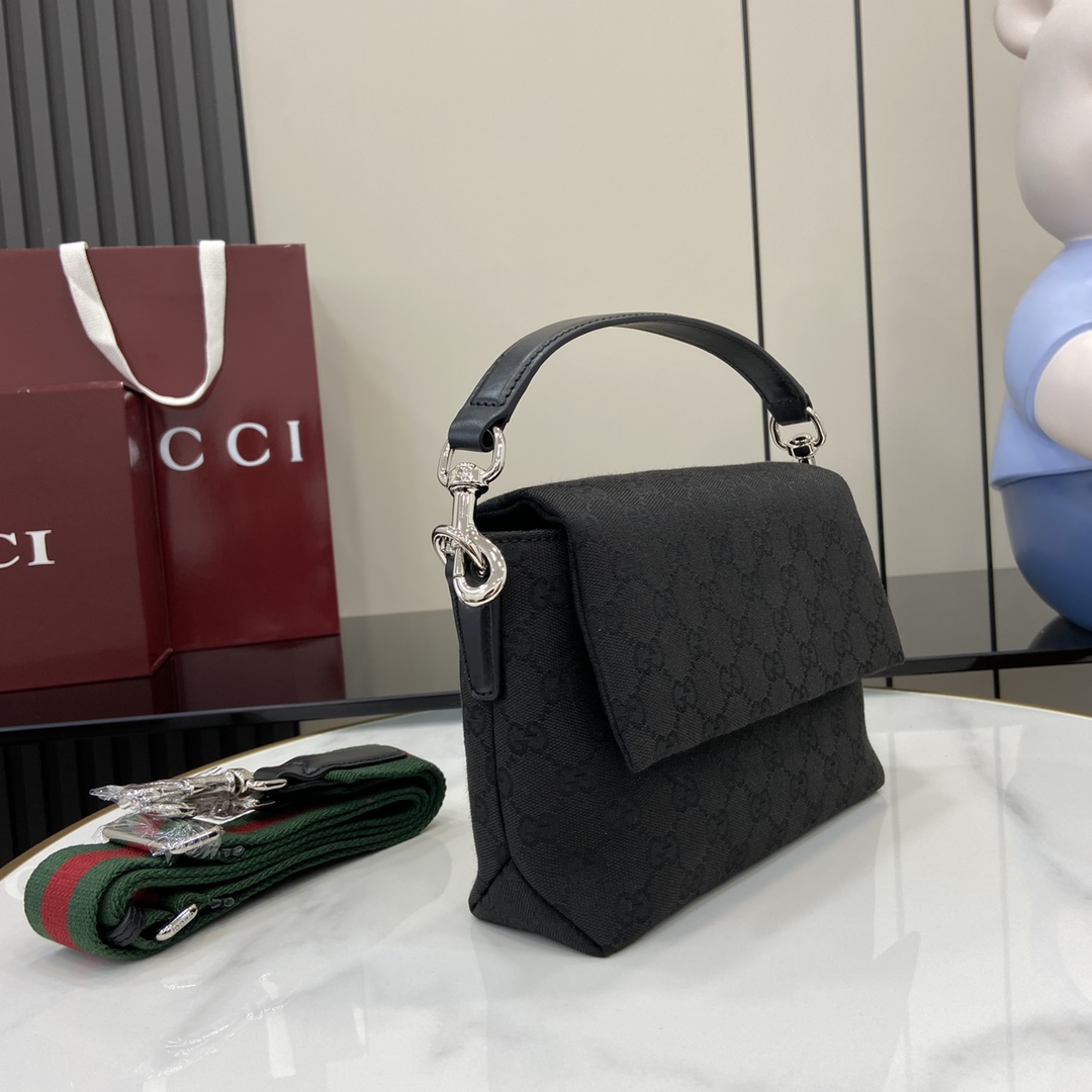 Bagsaaa Small GG crossbody bag with Web 821617 black canvas - 19cm