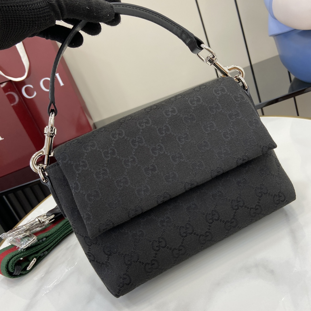 Bagsaaa Small GG crossbody bag with Web 821617 black canvas - 19cm