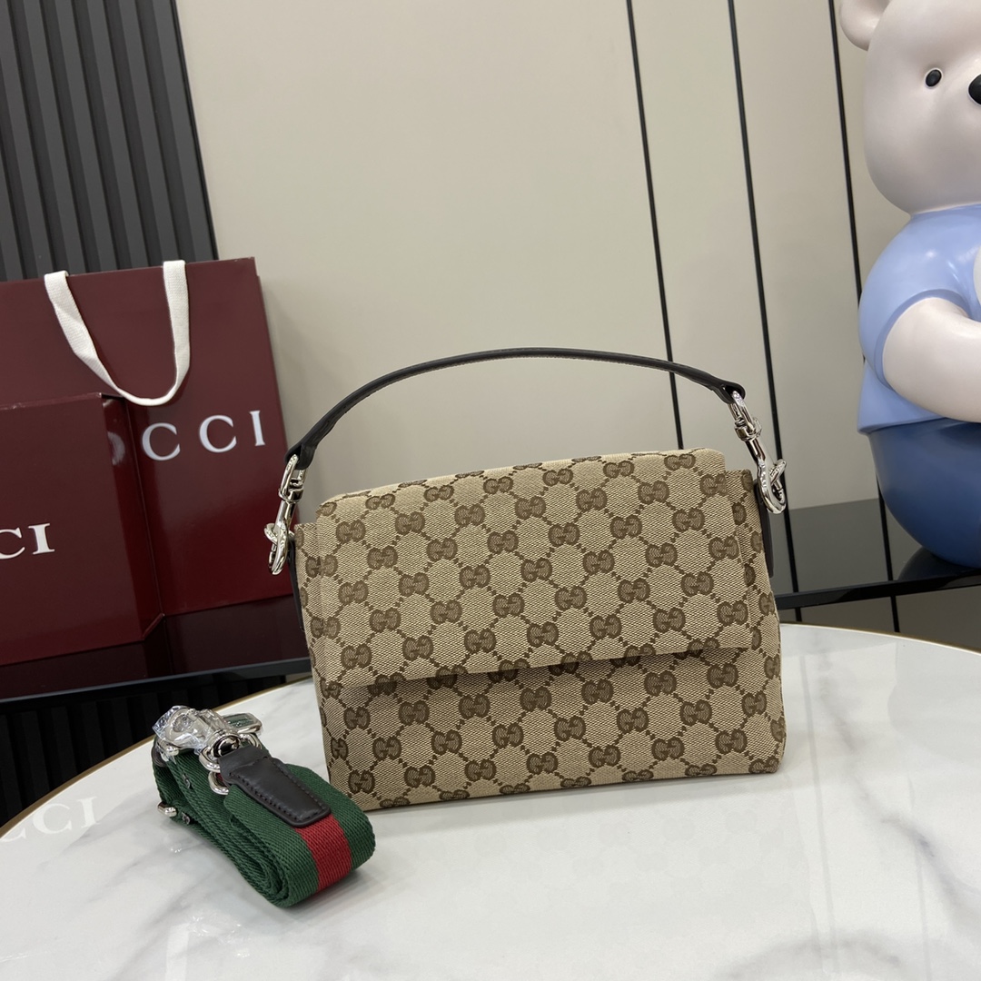 Bagsaaa Small GG crossbody bag with Web 821617 beige canvas - 19cm
