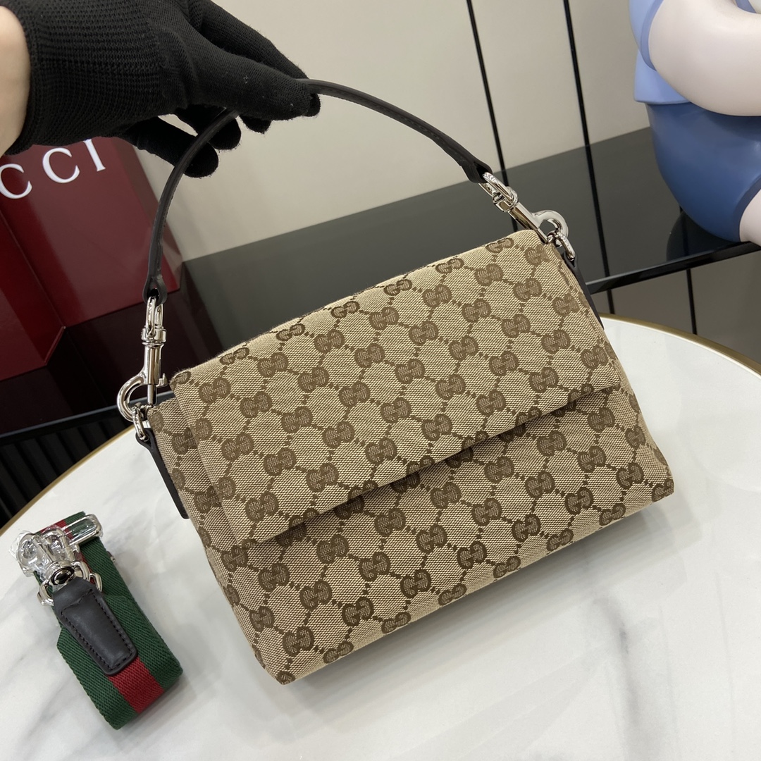 Bagsaaa Small GG crossbody bag with Web 821617 beige canvas - 19cm