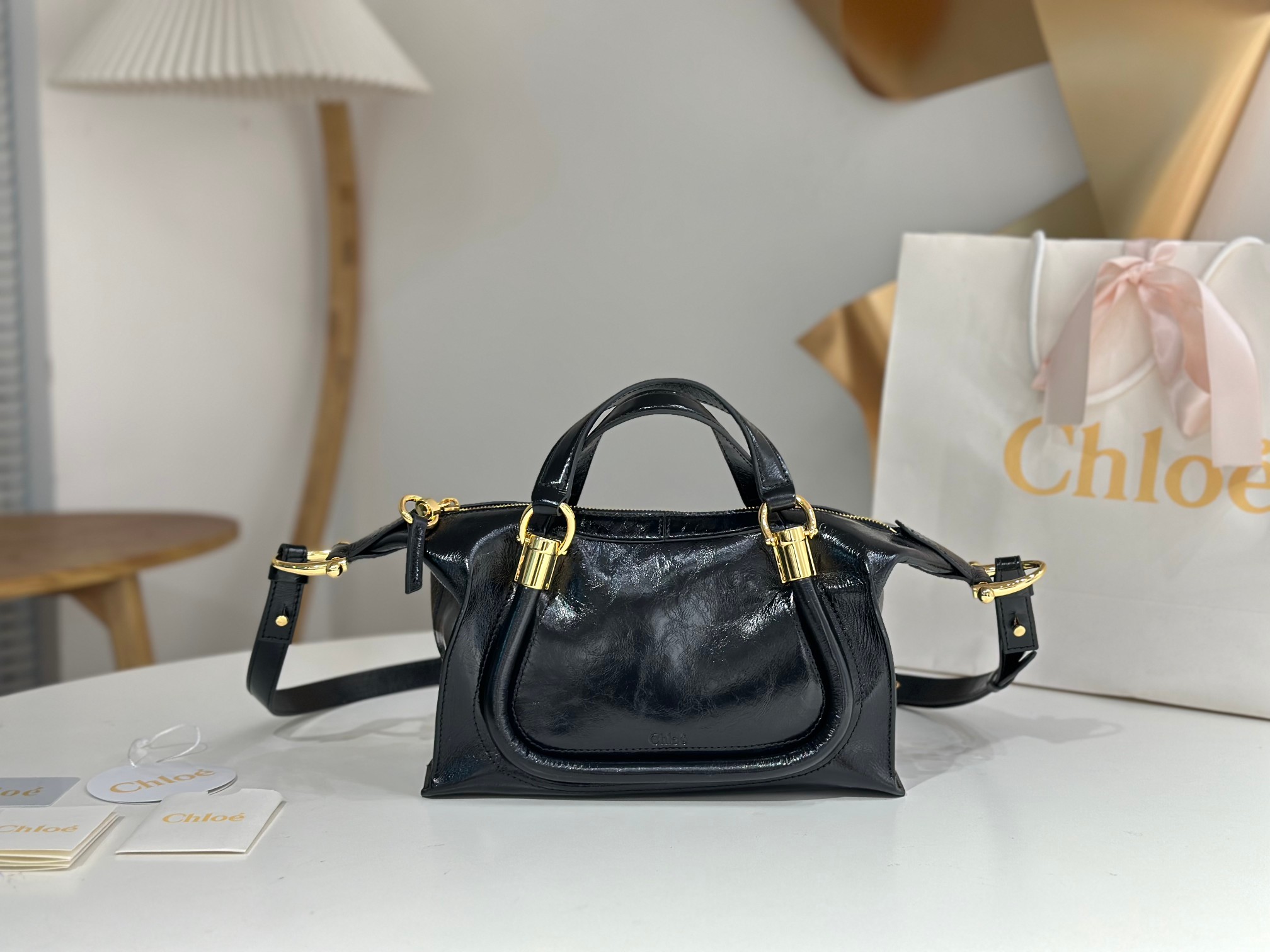 Bagsaaa Chloe Small Paraty 24 bag in shiny leather black - 27cm