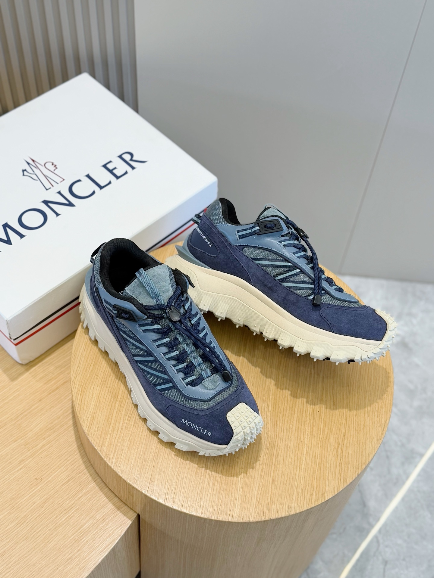 Bagsaaa Moncler Trailgrip Suede & Leather Trainers Blue