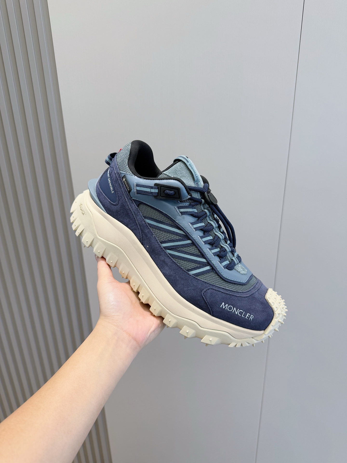 Bagsaaa Moncler Trailgrip Suede & Leather Trainers Blue