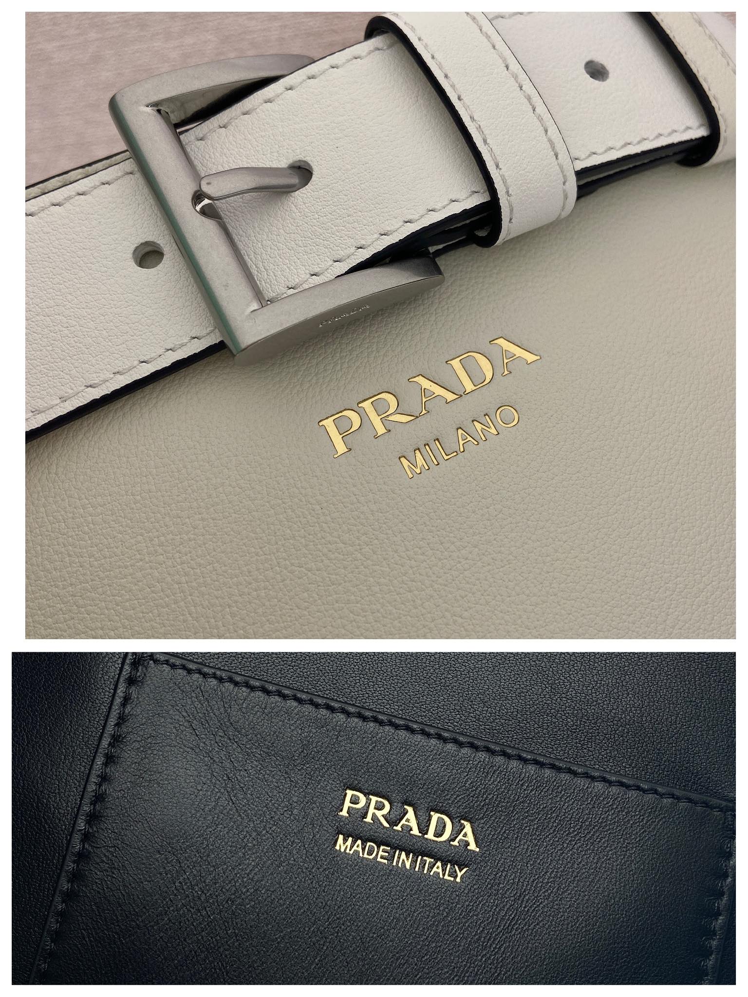 Bagsaaa Pra*a Buckle leather bucket bag with belt 1BE085 white - 29cm