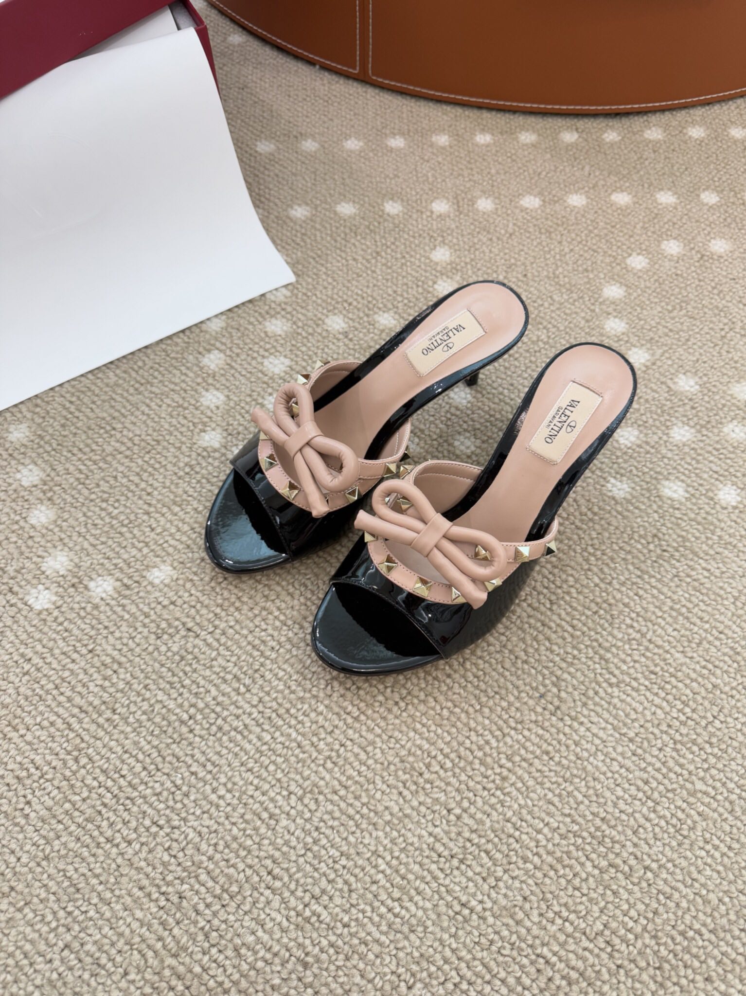Bagsaaa Va1e*ntin0 Rockstud patent leather mules black 6cm