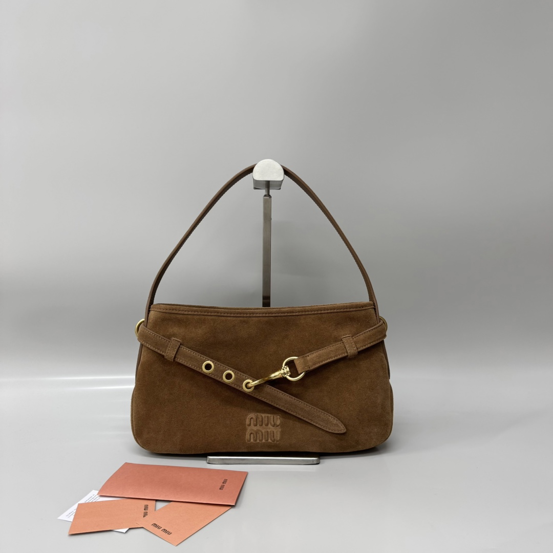 Bagsaaa Miu Miu Aventure suede bag 5BC182 brown - 33cm