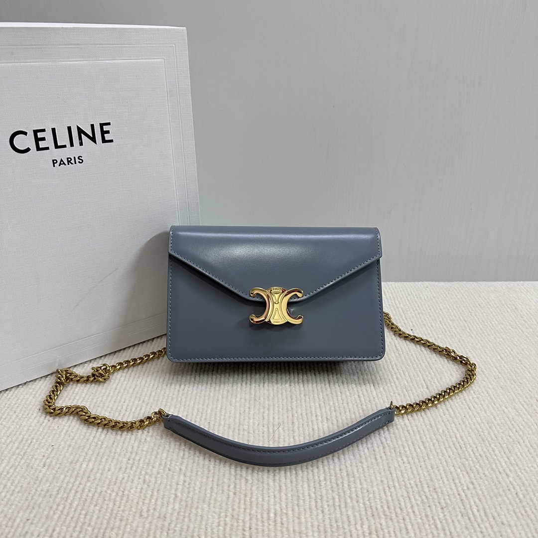 Bagsaaa Ce1i*e Wallet On Chain Margo In Shiny Calfskin 10L033 Blue - 19.5cm