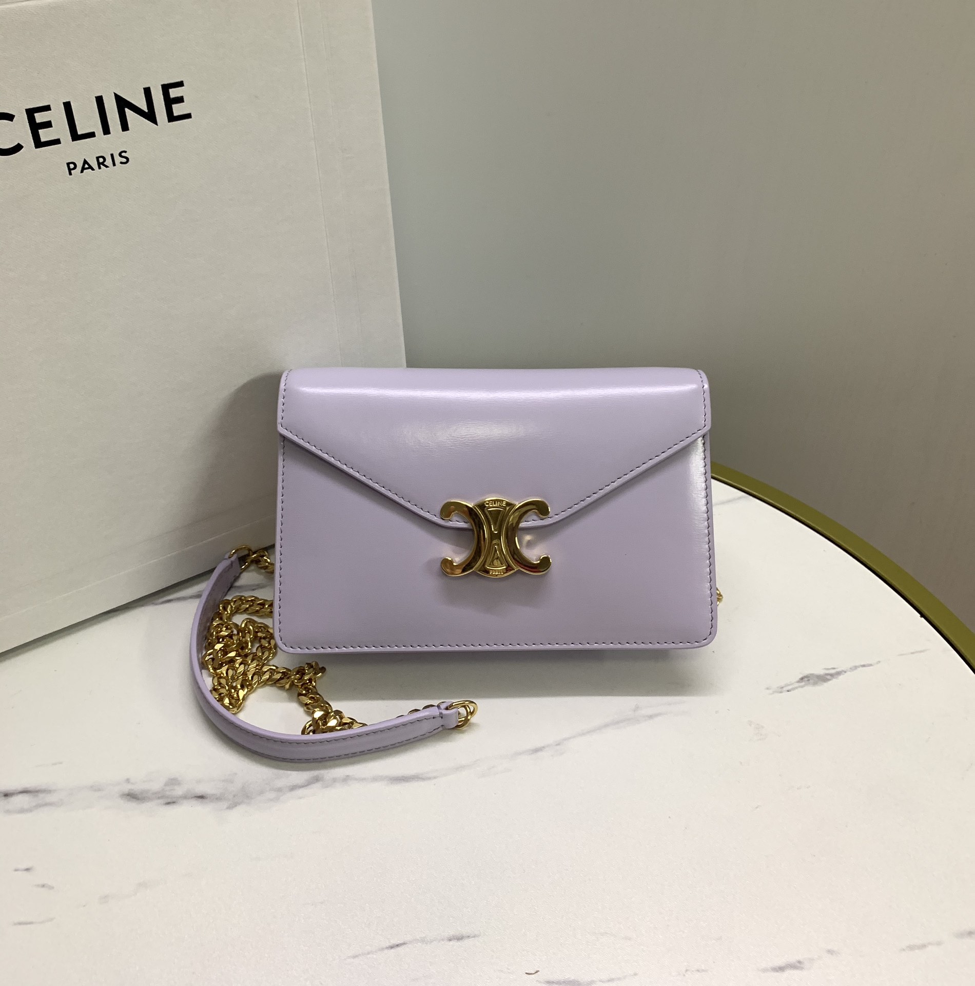 Bagsaaa Ce1i*e Wallet On Chain Margo In Shiny Calfskin 10L033 Purple - 19.5cm