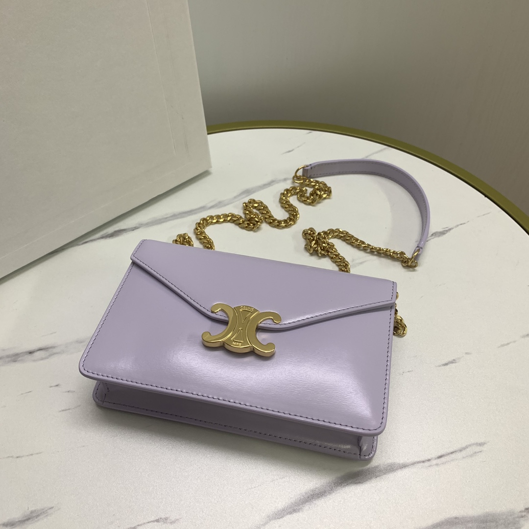 Bagsaaa Ce1i*e Wallet On Chain Margo In Shiny Calfskin 10L033 Purple - 19.5cm