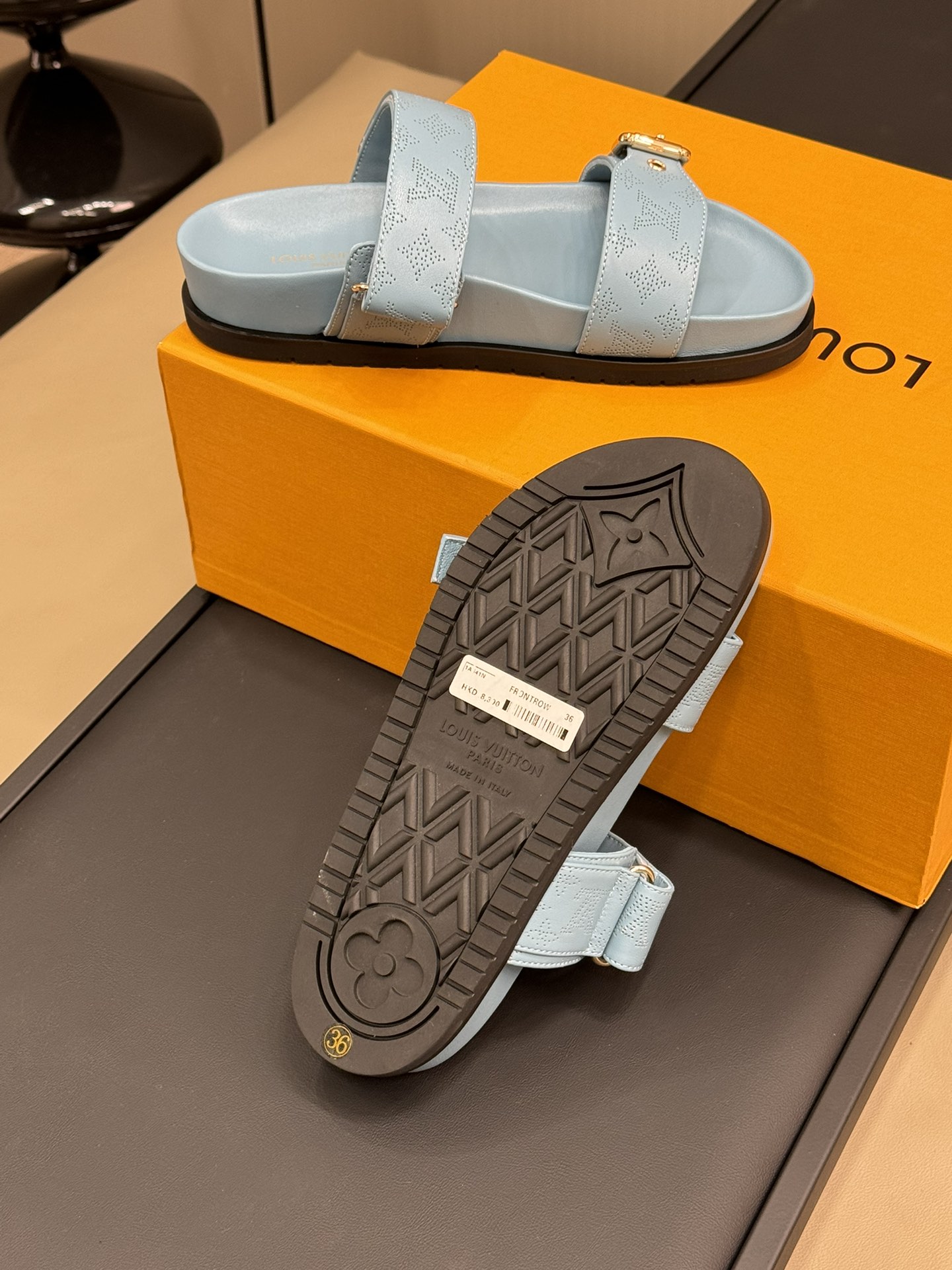 Bagsaaa LV Bom Dia Flat Comfort Mule Light Blue