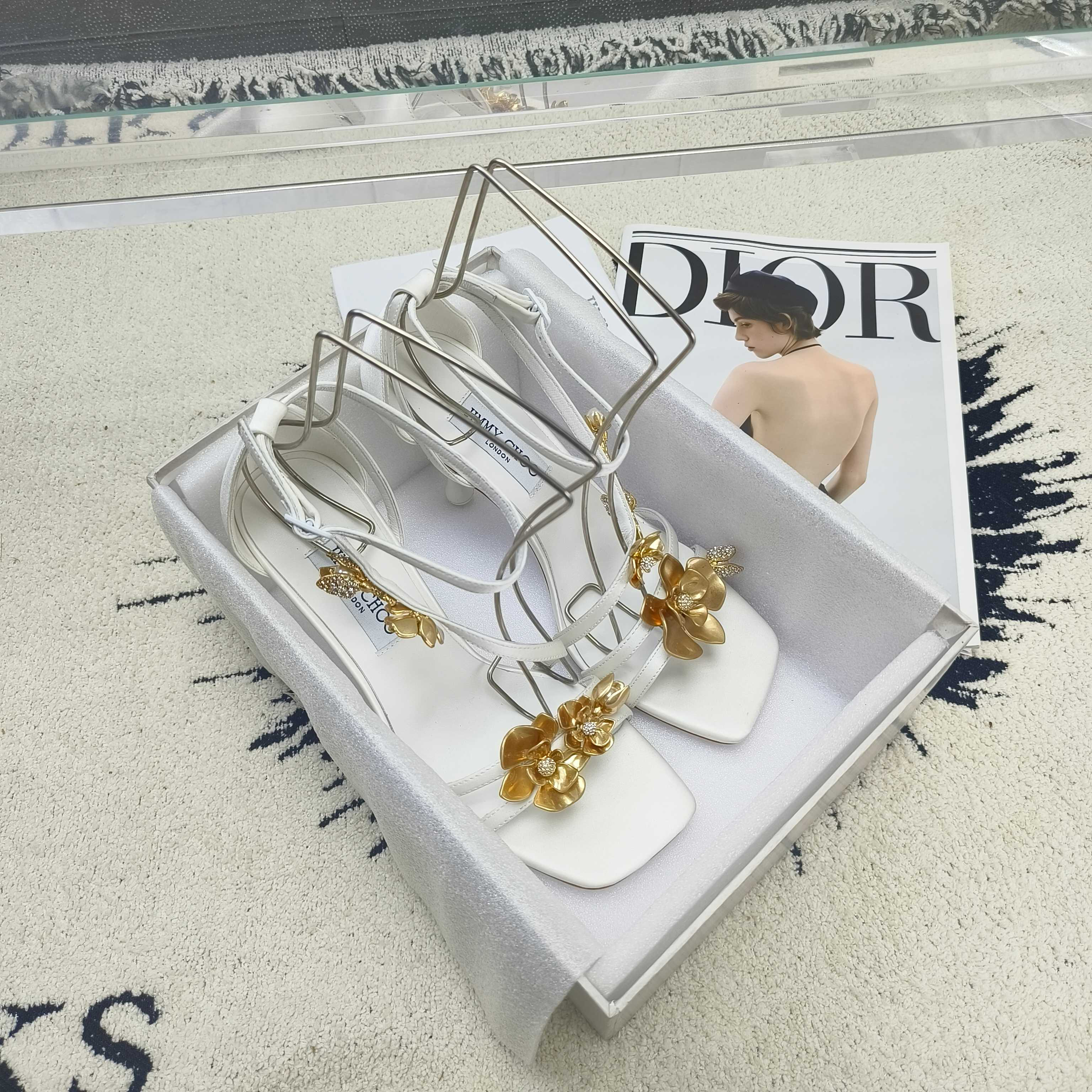 Bagsaaa J1m*y Ch00 Zea 95 Ivory Satin Flower Sandals