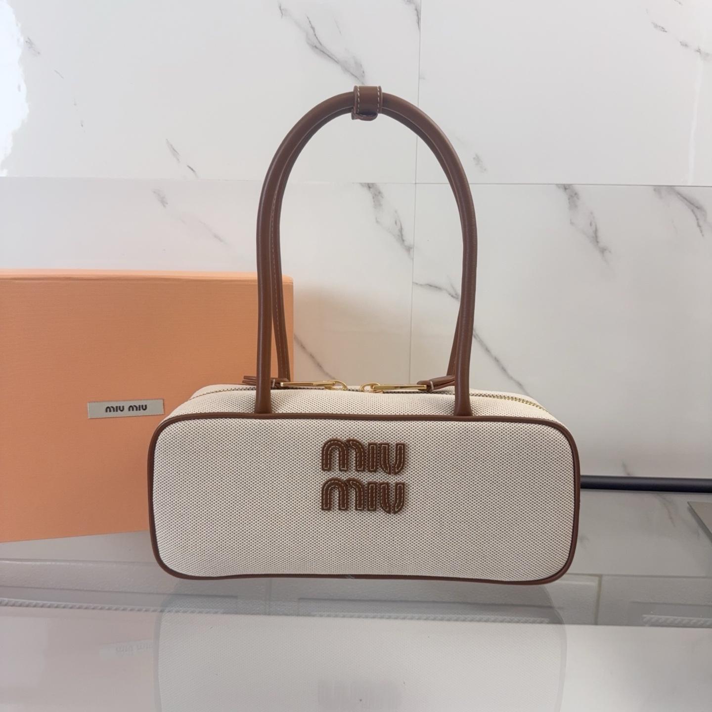 Bagsaaa Miu Miu Beau canvas and leather bag 5BB173 - 28cm