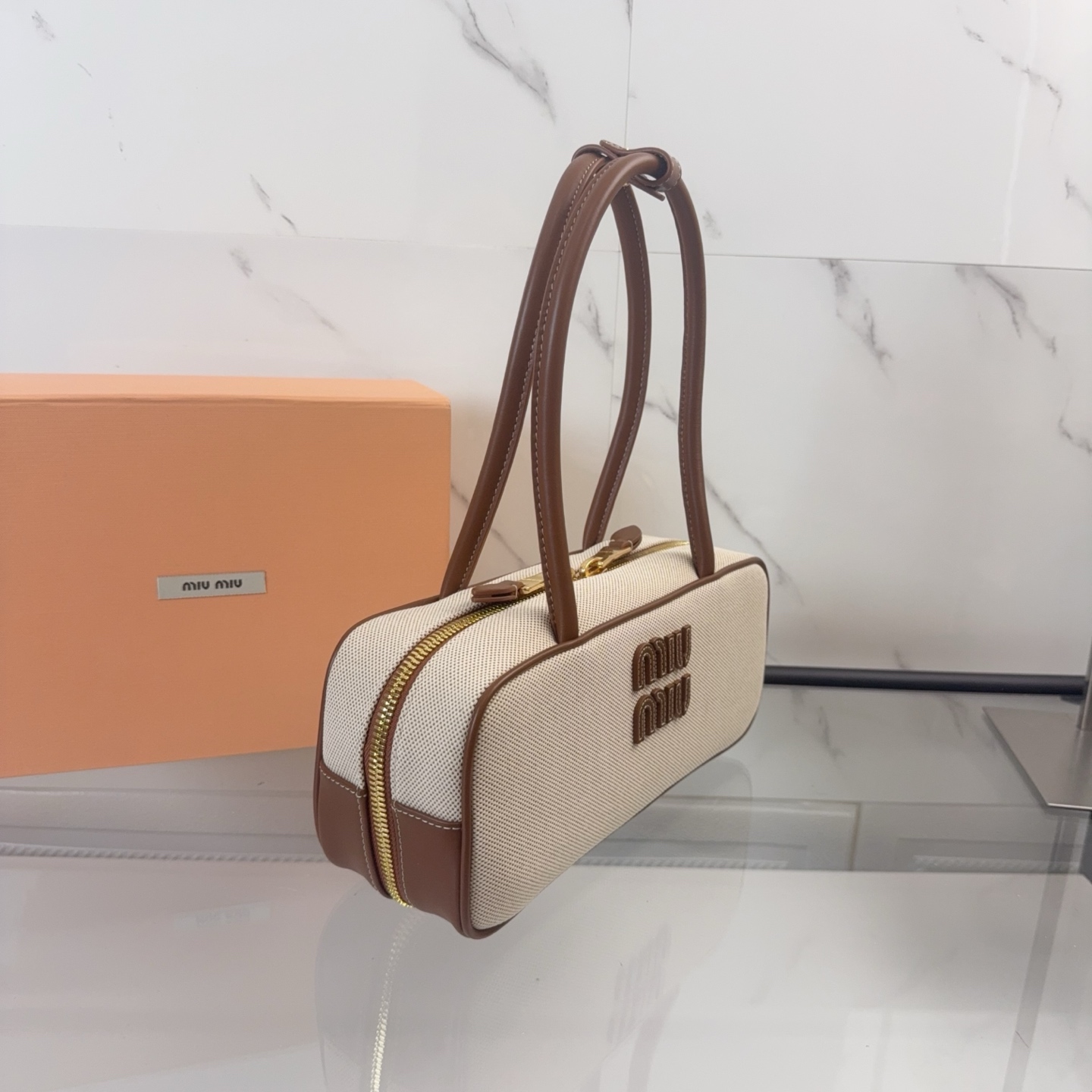 Bagsaaa Miu Miu Beau canvas and leather bag 5BB173 - 28cm