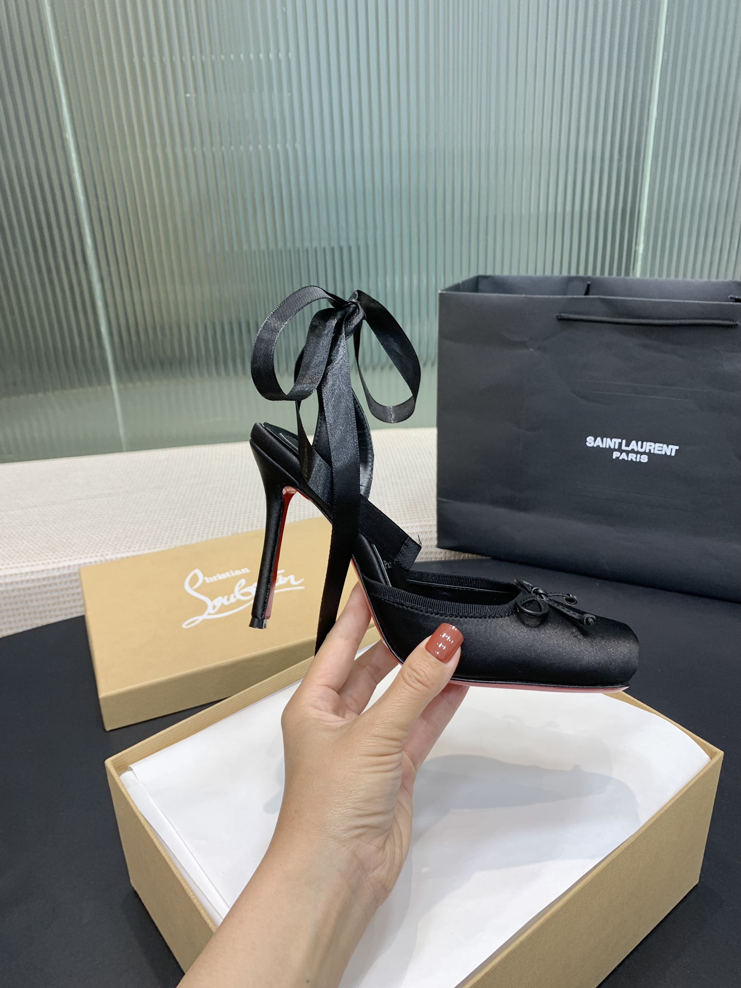 Bagsaaa Chr1st1an Louboutin Cassia Lace Up Black - 10cm
