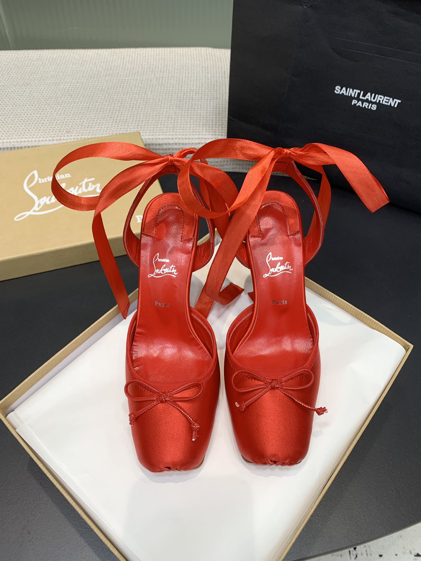Bagsaaa Chr1st1an Louboutin Cassia Lace Up Red - 10cm