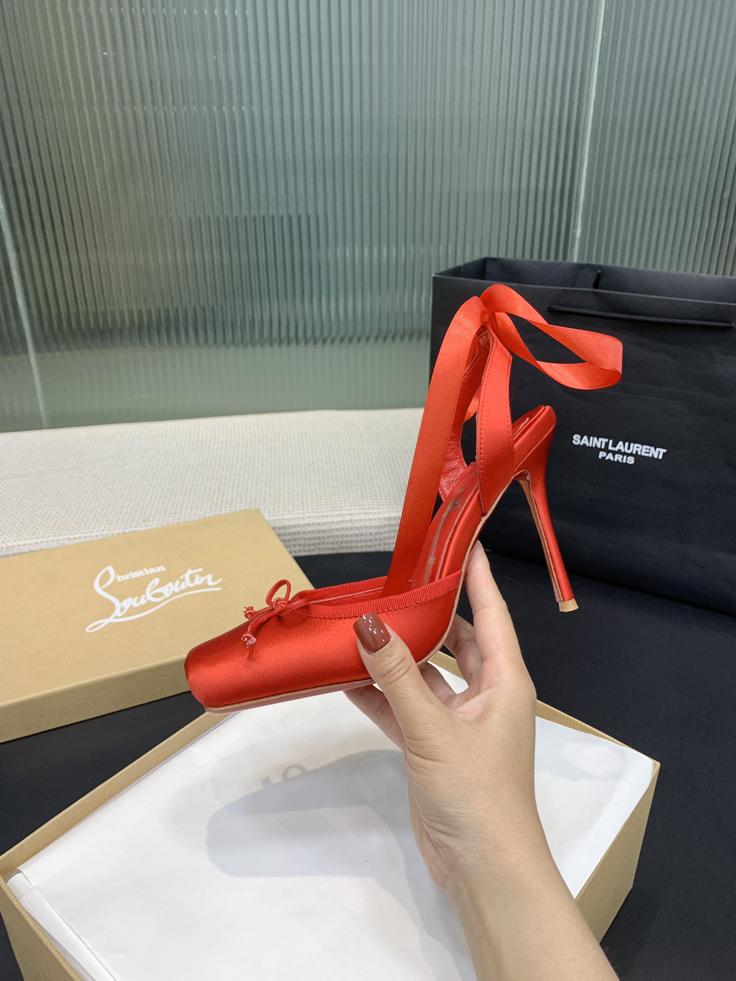 Bagsaaa Chr1st1an Louboutin Cassia Lace Up Red - 10cm